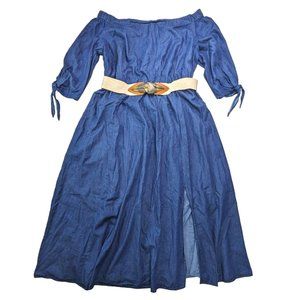 eShakti Studio Off the Shoulder Chambray Midi Dress, 3X / 24W
